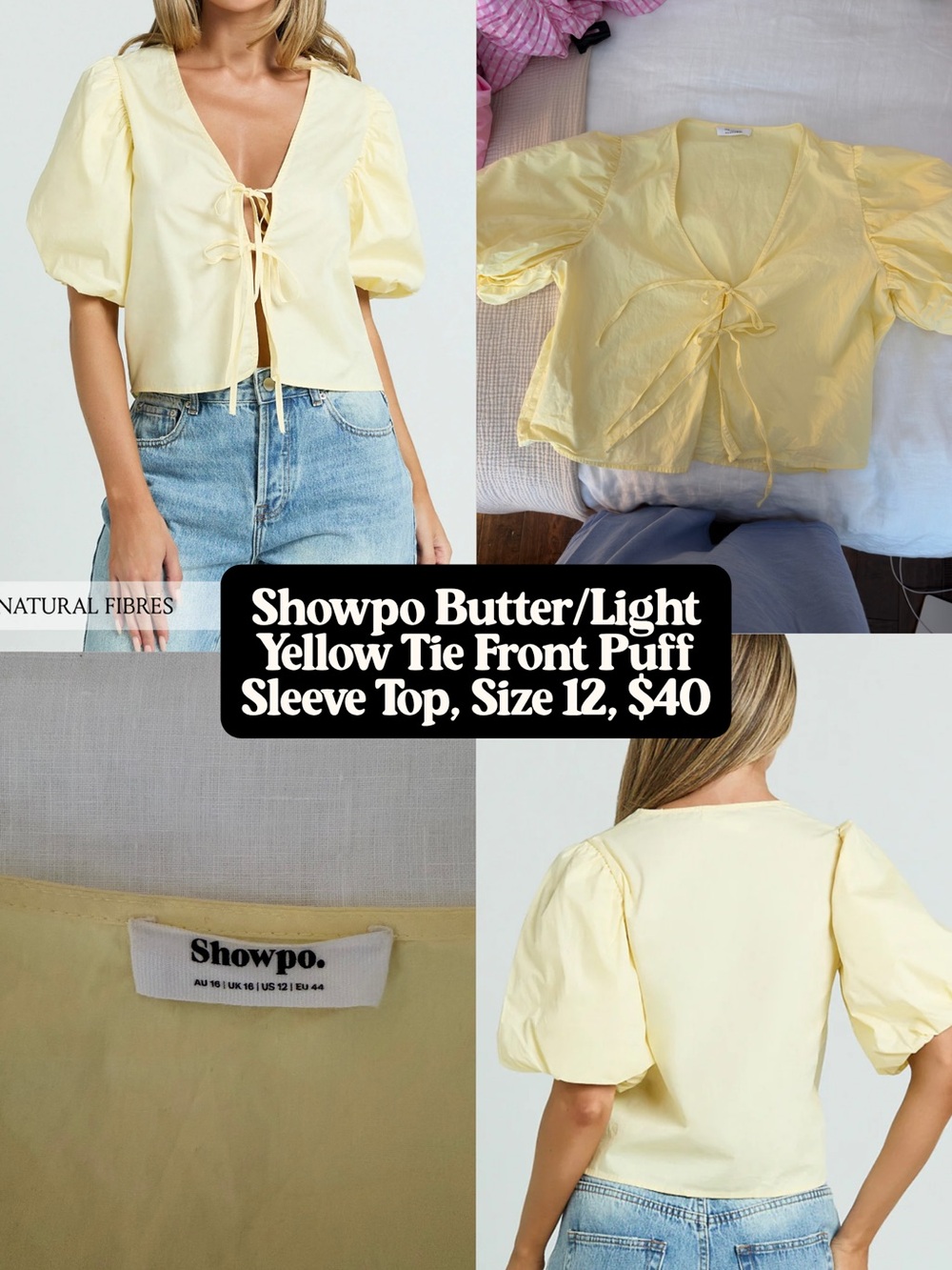 Showpo. Butter Yellow Tie-Front Puff Sleeve Blouse